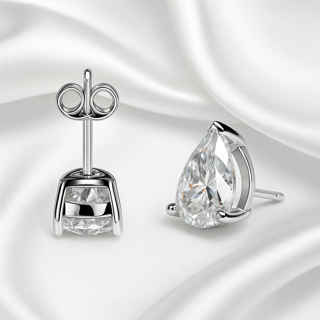 Silver Pear-Shaped Stud Earrings