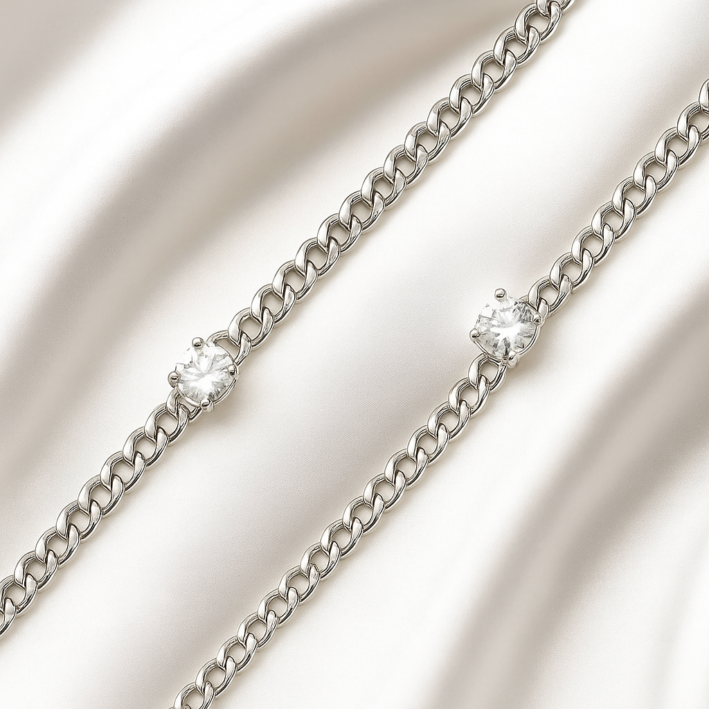 Silver Chain Bracelet with Single Stone